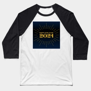 happy new year 2021 holiday retro vintage theme blue gold yellow lines pattern Baseball T-Shirt